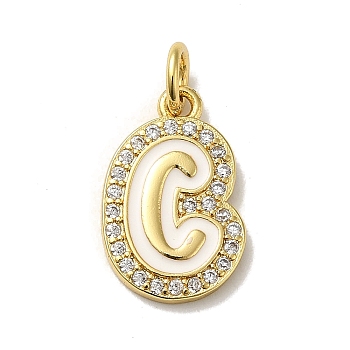 Brass Micro Pave Cubic Zirconia Pendants, with Jump Rings, Real 18K Gold Plated, Letter C, 19x12.5x2mm, Hole: 3.8mm