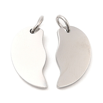 304 Stainless Steel Pendants, with Jump Ring, Moon Charm, Stainless Steel Color, 15x8x1.4mm, Hole: 3.2mm