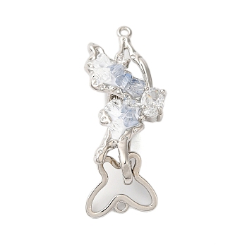 Brass Micro Pave Clear Cubic Zirconia Fold Over Clasps, with Glass & Enamel, Butterfly, Platinum, 38mm, Hole: 1.2mm