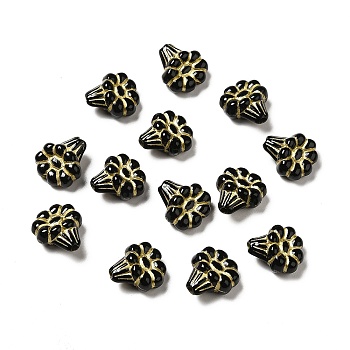 UV Plating Acrylic Beads, Golden Metal Enlaced, Flower, Black, 12.5x11x6mm, Hole: 1.5mm, about 1394pcs/500g