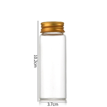 Clear Glass Bottles Bead Containers, Screw Top Bead Storage Tubes with Aluminum Cap, Column, Golden, 3.7x10cm, Capacity: 80ml(2.71fl. oz)