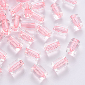 Transparent Acrylic Beads, Column, Pink, 10x7.5mm, Hole: 1.8mm, about 950pcs/500g