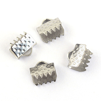 304 Stainless Steel Ribbon Crimp Ends, Stainless Steel Color, 6x6.5mm, Hole: 1mm