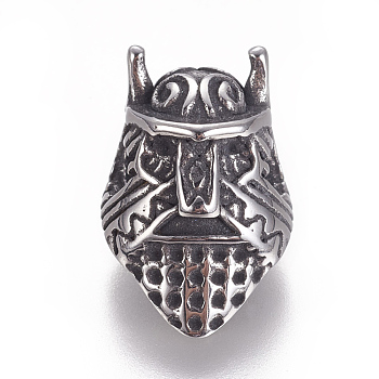 304 Stainless Steel Beads, Viking Warrior Helmet, Antique Silver, 15.5x10x9mm, Hole: 2.5mm