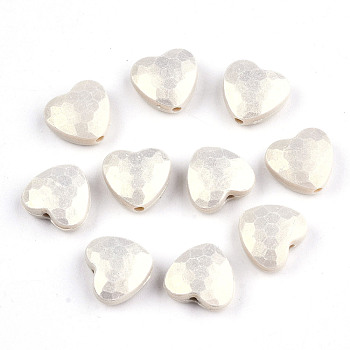 Spray Painted Acrylic Beads, Rubberized Style, Faceted, Heart, Pale Goldenrod, 10.5x11.5x5mm, Hole: 1.5mm, about 1350pcs/500g