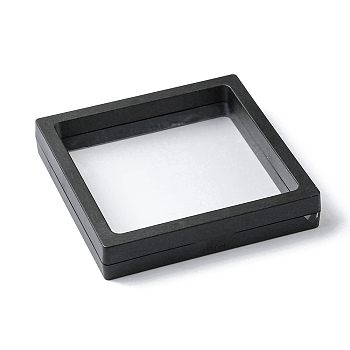 Square Transparent PE Thin Film Suspension Jewelry Display Box, Floating Frame Displays for Ring Necklace Bracelet Earring Storage, Black, 11x11x2cm, Inner Diameter: 9.4x9.4cm