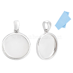 925 Sterling Silver Pendant Cabochon Settings, with Suede Fabric Square Silver Polishing Cloth, Flat Round, Platinum, Tray: 13mm, 17x15x2mm, Hole: 5x3.5mm, 2pcs(STER-UN0001-80)