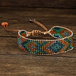 Bohemian Style Glass Bead Braided Bracelets, Ethnic Cord Bracelets for Women, Green, Inner Diameter:  1/4 inch(0.8cm) ~ 3/8 inch(1cm)(ZD3902-2)