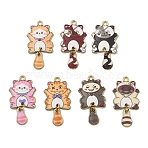 Alloy Enamel Pendants, Cat Shape, Mixed Color, 35x18x1.5mm, Hole: 1.8mm(FIND-I064-03G-02)