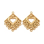 Vintage Style 304 Stainless Steel Links, Golden, Rhombus with Heart, 31x25x2mm, Hole: 2mm(SA-CBAAA70-02F-G)