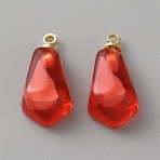 Transparent Resin Pendants, Pomegranate Seed Charm, with Golden Iron Loop, Crimson, 16x8x6mm, Hole: 1.4mm(RESI-WH0034-71A)