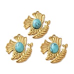 Dyed Synthetic Turquoise Pendants, 304 Stainless Steel Leaf Bezeled Charms, Golden, 28.5x25.5x5mm, Hole: 1.7mm(GG-G003-01G-01)