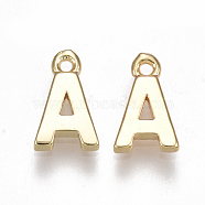 Brass Charms, Letter, Nickel Free, Real 18K Gold Plated, Letter.A, 8.5x5x1.5mm, Hole: 0.8mm(KK-S350-167A-G)