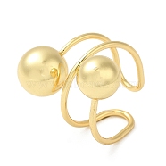 Rack Plating Brass Round Ball Beaded Open Cuff Rings, Cadmium Free & Lead Free, Real 18K Gold Plated, US Size 9 3/4(19.5mm)(RJEW-E290-07G)