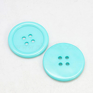 Resin Buttons, Dyed, Flat Round, Cyan, 34x4mm, Hole: 3mm, 98pcs/bag(RESI-D030-34mm-11)