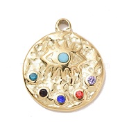 304 Stainless Steel Evil Eye Pendants, with Colorful Rhinestone and 201 Stainless Steel Snap on Bails, Golden, Acalanatha, 18.5x15.5x3.5mm, Hole: 1.8mm(STAS-A063-02G)