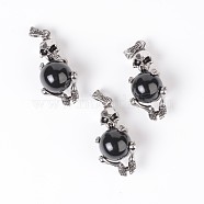 Natural Black Agate Pendants, with Alloy Findings, Skull, Antique Silver, 41~43x19~20x17~19mm, Hole: 4x7mm(G-M352-04I-FF)