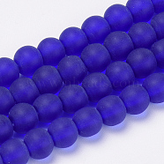 Transparent Glass Beads Strands, Frosted, Round, Dark Blue, 8mm, Hole: 1.5mm, about 42pcs/strand, 11.8 inch(GLAA-Q064-10-8mm)