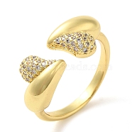 Brass Micro Pave Cubic Zirconia Cuff Rings, Heart, Real 16K Gold Plated, US Size 7 1/4(17.5mm)(RJEW-P102-07G)