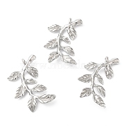 304 Stainless Steel Pendants, Leafy Branch Charms, Stainless Steel Color, 32.5x18.5x3.5mm, Hole: 1.8mm(STAS-R122-07P)