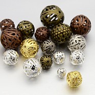 Mixed Style Iron Filigree Beads, Filigree Ball, Round, Mixed Color, 6~16mm, Hole: 0.5~1mm(IFIN-X0031)