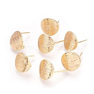 Drawbench Brass Stud Earring Findings, with Loop, Flat Round, Nickel Free, Real 18K Gold Plated, 12x1mm, Hole: 2mm, Pin: 0.5mm(X-KK-F738-41G)