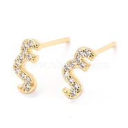 Brass Micro Pave Clear Cubic Zirconia Stud Earrings, Greek Alphabet, Real 18k Gold Plated, Letter.X, 9x5x1.7mm, Pin: 0.8mm(EJEW-O103-09G)