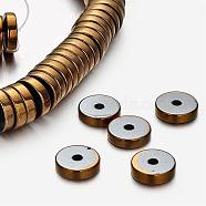 Electroplate Non-magnetic Synthetic Hematite Beads Strands, Heishi Beads, Disc/Flat Round, Golden Plated, 8x2mm, Hole: 1mm, about 194pcs/strand, 15.7 inch(G-F300-17C-03)