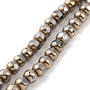 Electroplated Non-magnetic Synthetic Hematite Beads Strands, Faceted, Round, Antique Bronze Plated, 6~6.5x5~5.5mm, Hole: 1.4mm, about 73pcs/strand, 15.59~15.75 inch(39.6~40cm)(G-G862-02I)