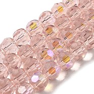 Electroplate Transparent Glass Beads Strands, Faceted, Round, Rainbow Plated, Pink, 8mm, Hole: 1mm, about 66~69pcs/strand, 19.29~19.57 inch(49~49.7cm)(EGLA-A035-T8mm-L20)