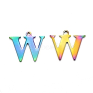 Ion Plating(IP) 304 Stainless Steel Alphabet Charms, Rainbow Color, Letter.W, 12x14x0.7mm, Hole: 1mm(STAS-H122-W-M)