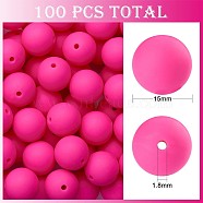 100Pcs Silicone Beads Round Rubber Bead 15MM Loose Spacer Beads for DIY Supplies Jewelry Keychain Making, Deep Pink, 15mm(JX455A)