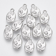 Plating ABS Plastic Pendants, Oval with Flower & Butterfly, Platinum, 20x11.5x5mm, Hole: 2mm(X-KY-N007-04)