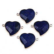 Natural Lapis Lazuli Links Connectors, with Light Gold Tone Brass Findings, Faceted Heart, 26.5x34.5x5mm, Hole: 2mm(G-T131-44A)