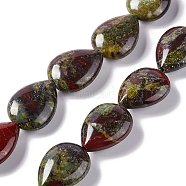 Natural Dragon Blood Beads Strands, Teardrop, 18~19x13~14x7.5~8mm, Hole: 1.2mm, about 22pcs/strand, 15.35''~15.75''(39~40cm)(G-L242-12)