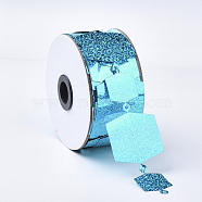 Plastic Paillette/Sequins Chain Rolls, Ornament Accessories, Hexagon, Deep Sky Blue, 50mm and 30mm, about 40m/roll(FIND-T057-01B)