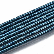 Electroplate Non-magnetic Synthetic Hematite Beads Strands, Column, Royal Blue, 1.5x1mm, Hole: 0.5mm, about 377~383pcs/strand, 15.75 inch~15.94 inch(40cm~40.5cm)(G-T114-57-04)