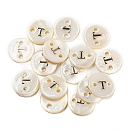 Freshwater Shell Buttons, Flat Round , Letter T, 12x2mm, Hole: 1.6mm(BUTT-Z001-01T)
