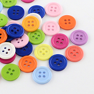 4-Hole Plastic Buttons, Flat Round, Mixed Color, 17x2mm, Hole: 2mm(BUTT-R034-056)