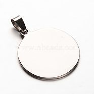 304 Stainless Steel Pendants with 201 Stainless Steel Clasp, Blank Stamping Tag, Flat Round, Stainless Steel Color, 35x30x2mm, Hole: 4x8.5mm(STAS-N068-18)