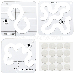 3Pcs 3 Styles Quilting Template, Transparent Acrylic Sewing Machine Ruler, DIY Hand Patchwork, Cutting Craft, Square, 16Pcs Silicone Quilting Rules Anti-Slip Pads, Mixed Shapes, Template: 140x140x2mm, Hole: 6mm(TOOL-GF0003-39)