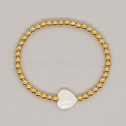 Gold Round Beaded Stretch Bracelets, Heart Shell Bracelets for Women Men(LZ3349-2)