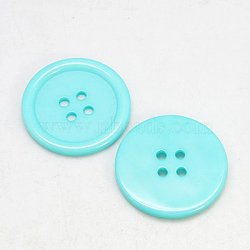 Resin Buttons, Dyed, Flat Round, Cyan, 34x4mm, Hole: 3mm, 98pcs/bag(RESI-D030-34mm-11)