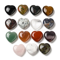 Gemstone Healing Stones, Heart Love Stones, Pocket Palm Stones for Reiki Ealancing, 30x30x11.5~12.5mm(G-G020-01)