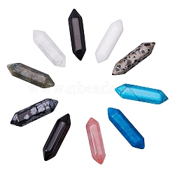 Natural & Synthetic Gemstone Two Beads, Healing Stones, Reiki Energy Balancing Meditation Therapy Wand, No Hole/Undrilled, Double Terminated Point, 28~35x8mm, 10pcs(G-SZ0001-52)