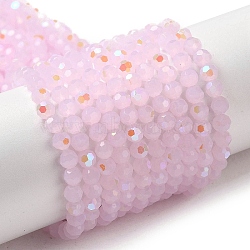 Imitation Jade Glass Beads Strands, Faceted, Round, Pearl Pink, 4mm, Hole: 0.8mm, about 93~95pcs/strand, 14.37~14.49''(36.5~36.8cm)(EGLA-A035-J4mm-L02)