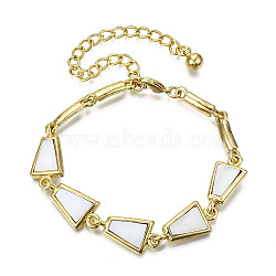 Electroplated Alloy Link Bracelets, with Natural Freshwater Shell, Cadmium Free & Lead Free, Trapezoid, Seashell Color, Golden, 11 inch(28cm)(BJEW-T012-008-RS)