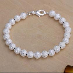 Trendy Textured Brass Ball Chain Bracelets, with Lobster Clasps, Silver Color Plated, 205mm(BJEW-BB12522)