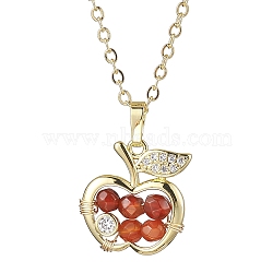 Apple Brass Micro Pave Cubic Zirconia with Natural Agate(Dyed) Pendants Necklaces, Brass Cable Chains Necklaces for Women, Golden, 17.80 inch(45.2cm)(NJEW-TA00154)