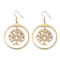 304 Stainless Steel Dangle Earrings, Tree, Golden, 63x40mm(EJEW-P271-04G)